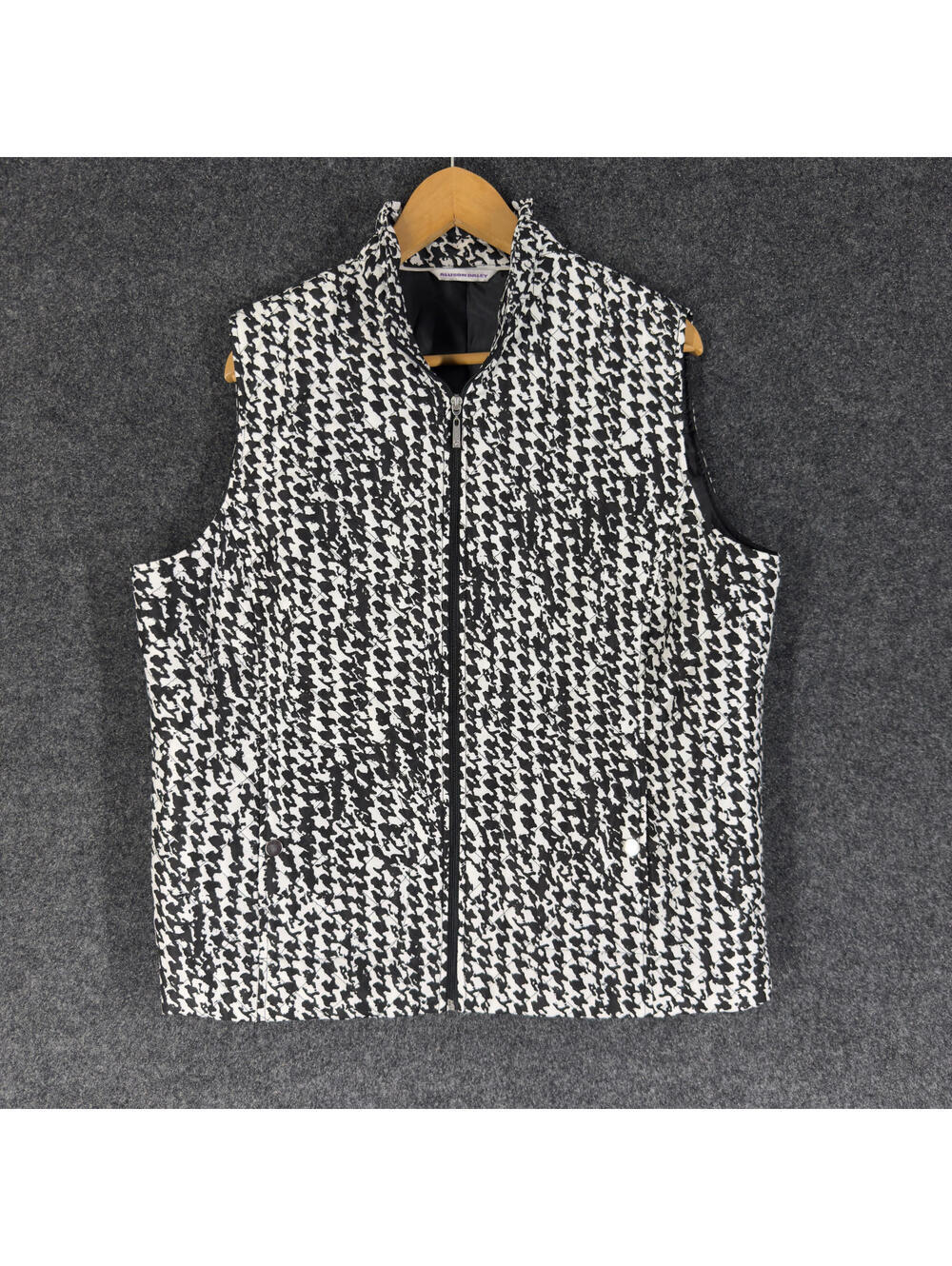 Allison Daley Quilted Jacket Women M Medium Black Geometric Full Zip Sleeveless